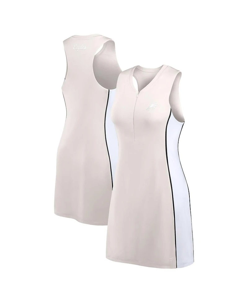Fanatics Women's Cream Philadelphia Eagles Studio Boost Athletic Half-Zip Dress