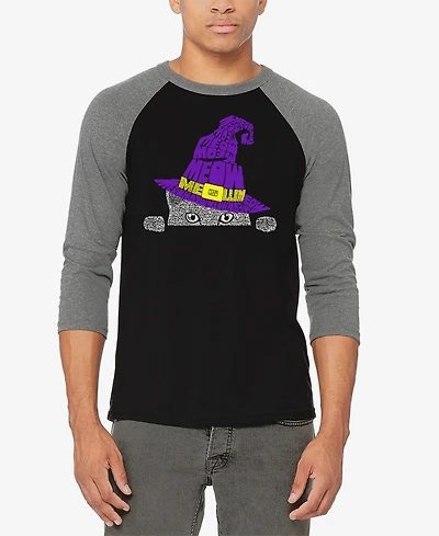 La Pop Art Men's Peeking Witch Cat Raglan Baseball Word T-Shirt