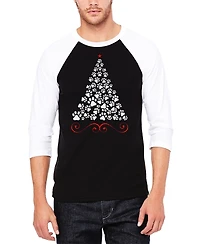 La Pop Art Men's Paw Christmas Tree Raglan Baseball Word T-Shirt