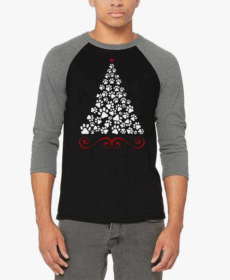 La Pop Art Men's Paw Christmas Tree Raglan Baseball Word T-Shirt