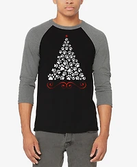 La Pop Art Men's Paw Christmas Tree Raglan Baseball Word T-Shirt