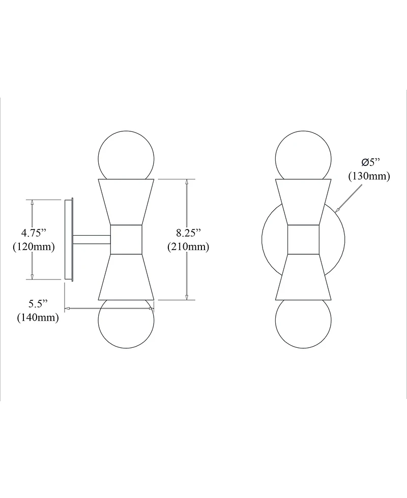 Dainolite 8.25" Metal Fortuna 2 Light Wall Sconce