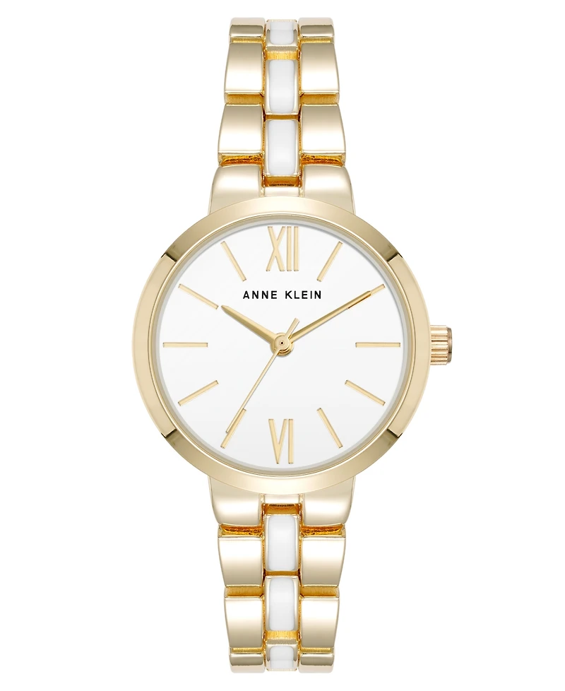 Anne Klein Women's Quartz Modern White Enamel and Gold-Tone Alloy Metal Watch, 30mm