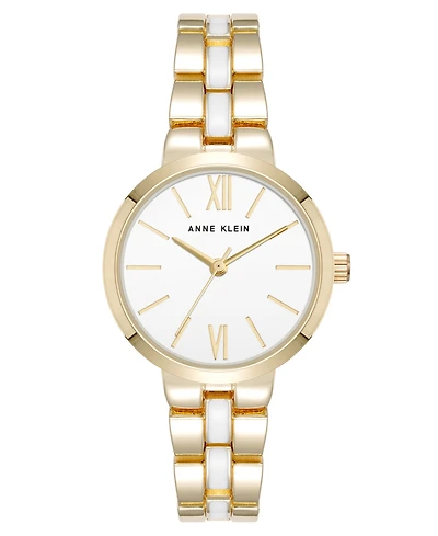 Anne Klein Women's Quartz Modern White Enamel and Gold-Tone Alloy Metal Watch, 30mm