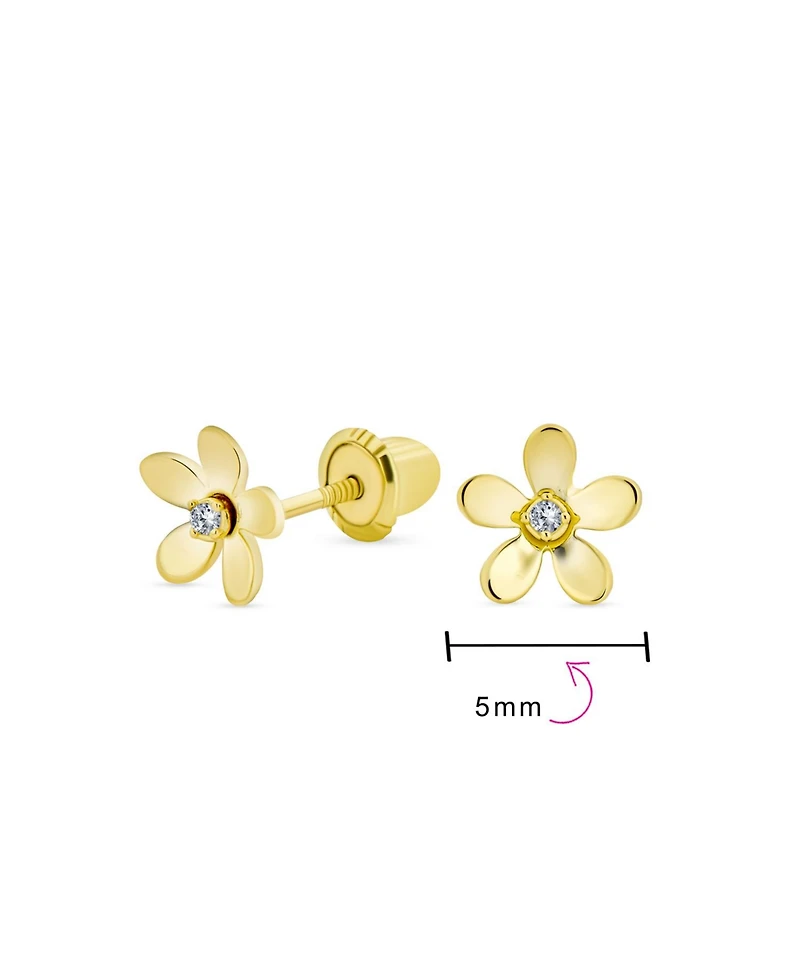 Bling Jewelry Tiny Minimalist Cz Accent Dainty Mini Daisy Flower Stud Earrings Cubic Zirconia14K Yellow Gold Screw back