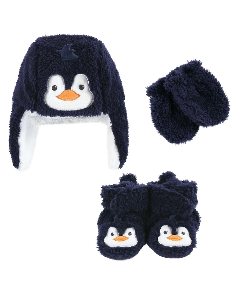 Hudson Baby Boys Winter Warmth 3Pk Trapper Hat, Mittens, and Cozy Booties