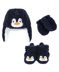 Hudson Baby Boys Winter Warmth 3Pk Trapper Hat, Mittens, and Cozy Booties