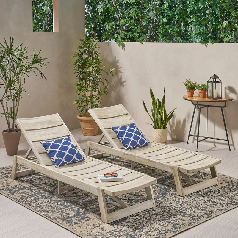 Streamdale Acacia Wood Chaise Lounge Set (Set Of 2)