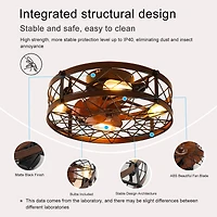 Streamdale Caged Ceiling Fans with Lights, 20" Black Flush Mount