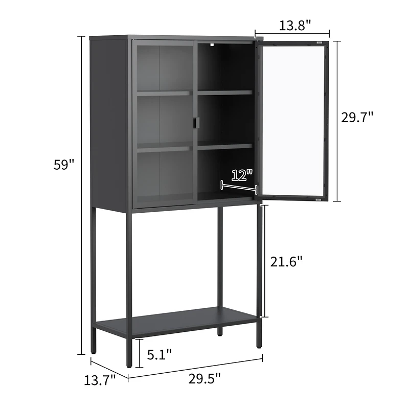 Streamdale Heavy Duty Storage Cabinet with Glass Doors and Shelves
