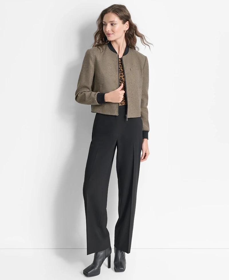 Dkny Petite Tweed Zip-Front Bomber Jacket