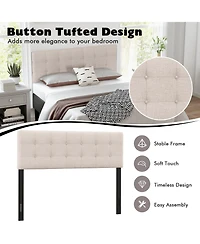 Linen Upholstered Headboard with Solid Rubber Wood Legs-Gray