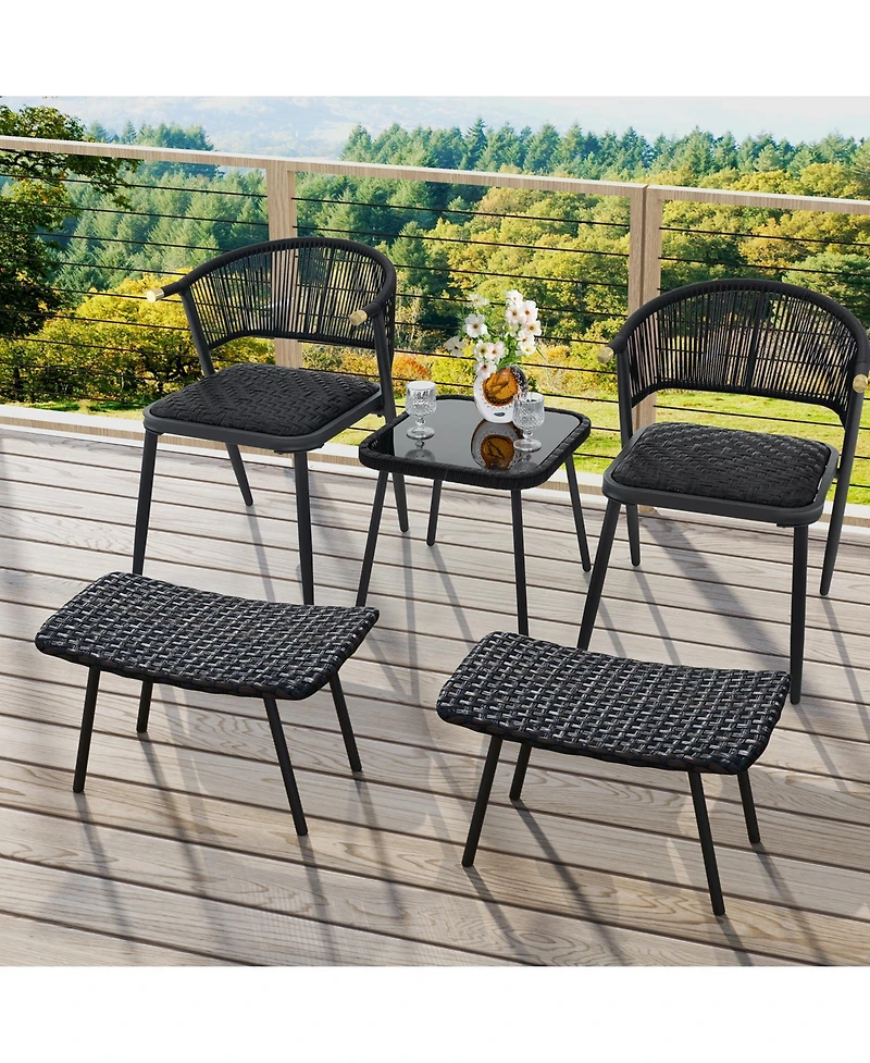 All Weather Outdoor Ottomans Set Patio Footrest Seats Set with Sturdy Metal Legs -Brown