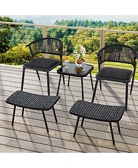 All Weather Outdoor Ottomans Set Patio Footrest Seats Set with Sturdy Metal Legs -Brown