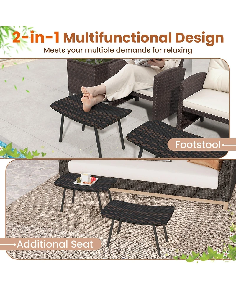 All Weather Outdoor Ottomans Set Patio Footrest Seats Set with Sturdy Metal Legs -Brown