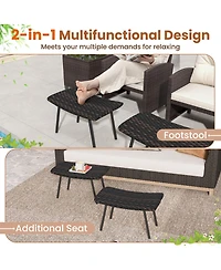 All Weather Outdoor Ottomans Set Patio Footrest Seats Set with Sturdy Metal Legs -Brown