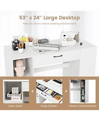 Counter Height Sewing Craft Table Computer Desk with Adjustable Shelves and Drawer-White