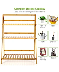 3 Tier Outdoor Bamboo Flower Pot Shelf Stand Folding Display Rack Garden Yard