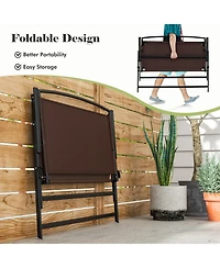 Folding Outdoor Garden Bench 2-Person Patio Bench with Backrest and Armrests