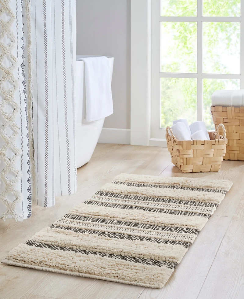 Ink+Ivy Asher Woven Texture Stripe Bath Rug, 22" x 58"