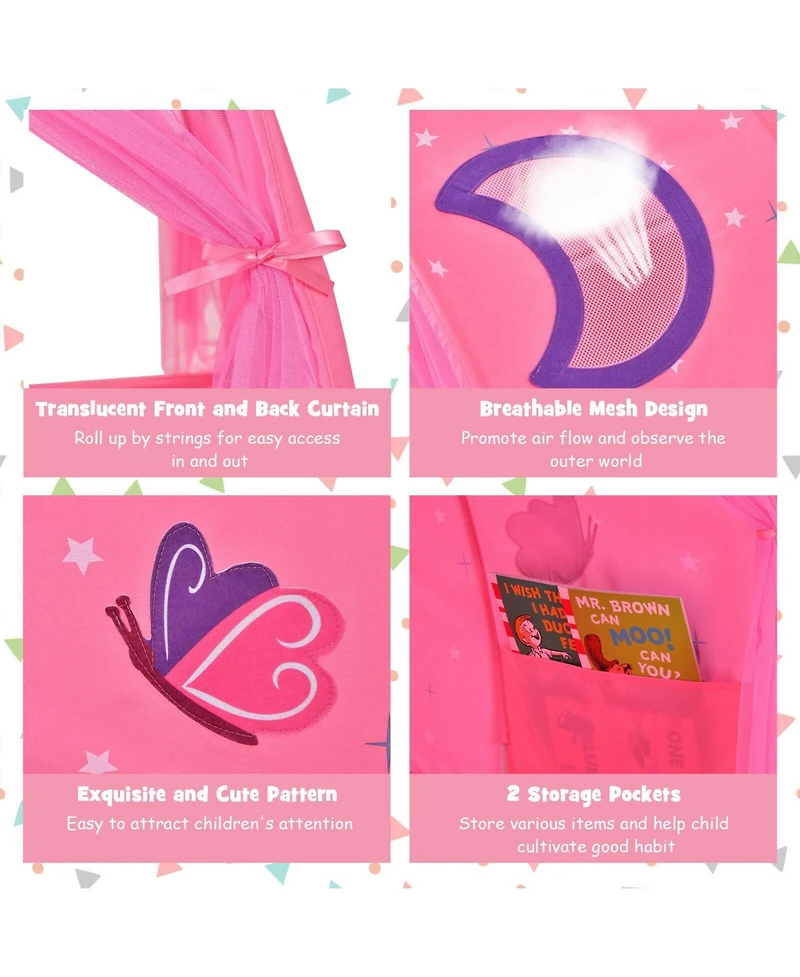 Kids Galaxy Starry Sky Dream Portable Play Tent with Double Net Curtain-Pink