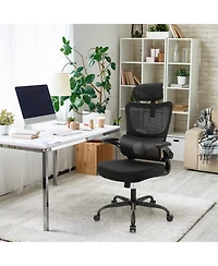 Mesh Office Chair with Adaptive Lumbar Support Flip-up Armrests Reclining Backrest-Black