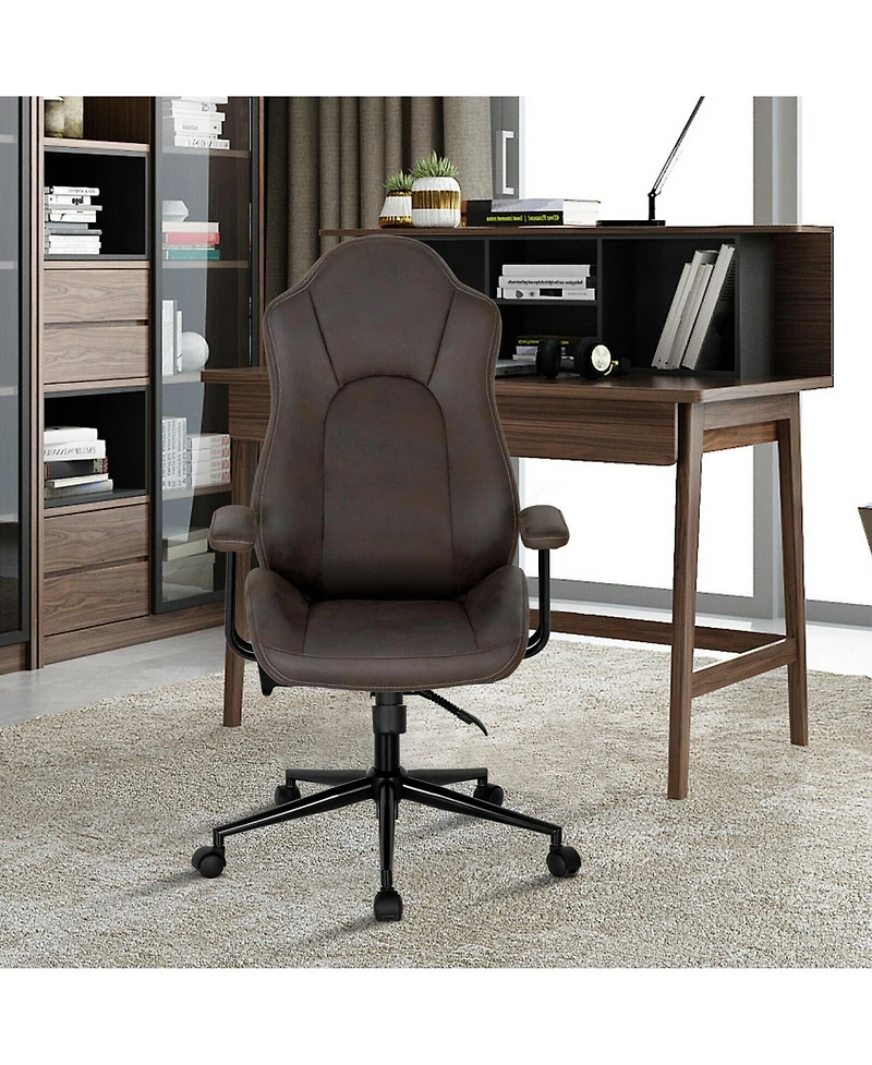 Vebreda High Adjustable Back Executive Office Chair with Armrest-Brown