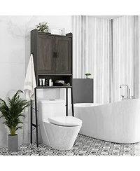 Sugift Over the Toilet Storage Cabinet Space Saver Organizer with Double Doors-Gray