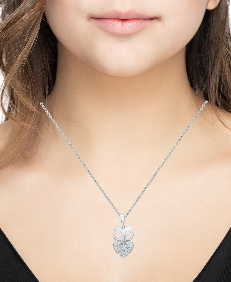 Diamond Owl 18" Pendant Necklace (1/10 ct. t.w.) in Sterling Silver