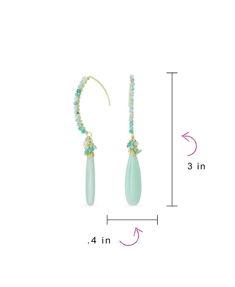Bling Jewelry Boho Wire Wrap Cluster Bead Accent Elongated Fish Hook Long Teardrop Chandelier Dangle Earrings Gold Plated