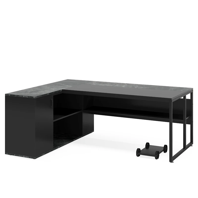 Tribesigns 71 inch Executive Desk, L Shaped Desk with Cabinet Storage, Office Shelves for Home