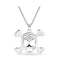 Bling Jewelry Goth Biker Chick Pirate Skull And Crossbones Pave Cubic Zirconia Cz Pendant Necklace Sterling Silver