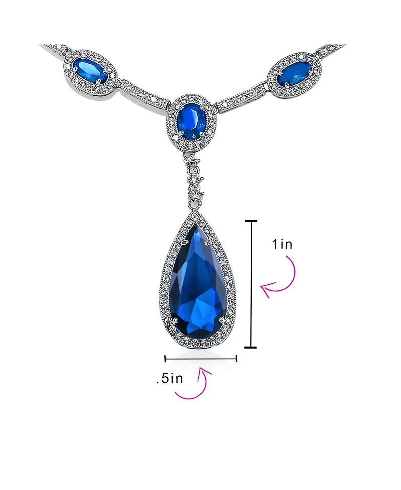 Bling Jewelry Oval Fashion Cubic Zirconia Cz Pear Shape Statement Large Teardrop Y Necklace Rhodium Plated