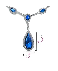 Bling Jewelry Oval Fashion Cubic Zirconia Cz Pear Shape Statement Large Teardrop Y Necklace Rhodium Plated