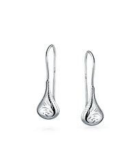 Bling Jewelry Carved Etched Puffed Pear Shaped Rain Drop Teardrop Earrings Fishhook Sterling Silver