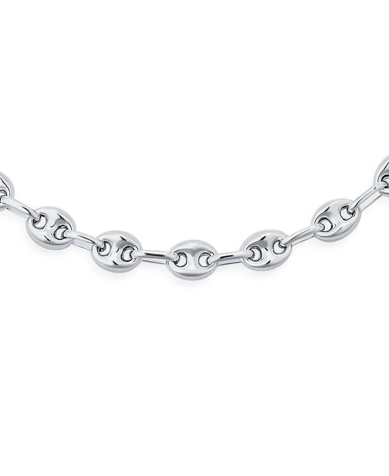 Bling Jewelry Unisex .925 Sterling Silver Nautical Anchor Link Puff Mariner Chain Necklace For Women Men 6MM Wide Inch