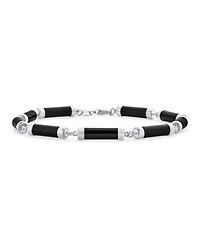 Bling Jewelry Asian Style Black Natural Onyx Strand Tube Bar Link Bracelet Sterling Silver 7.5 Inch