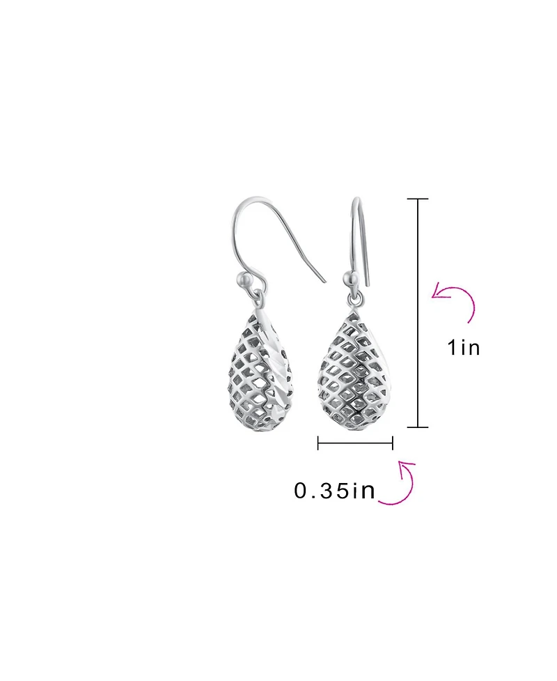 Bling Jewelry Basket Weave Puffed Pear Shaped Rain Drop Teardrop Earrings Fishhook Sterling Silver 1.2 Inch