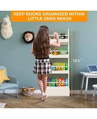 Gymax 4-Tier Kids Bookshelf Toy Storage Bookcase Rack Wall w/ Anti-toppling Kits Grey