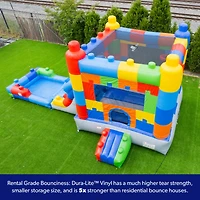 HeroKiddo Block Party Inflatable Water Slide Bounce House Combo with Splash Pool (with Air Blower), Commercial Grade, 100% Pvc Vinyl, for Kids and Adu