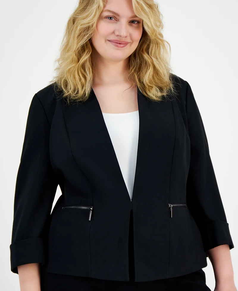Kasper Plus 3/4-Sleeve Collarless Blazer