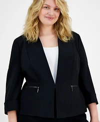 Kasper Plus 3/4-Sleeve Collarless Blazer