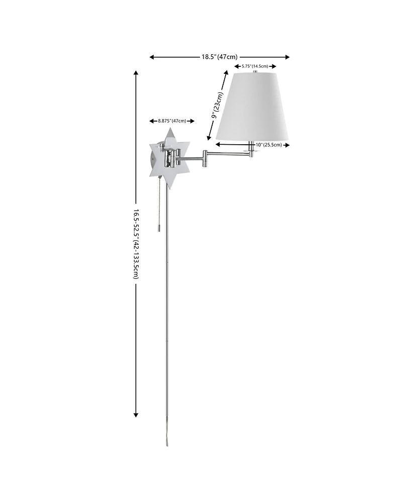 Jonathan Y David 18.5" 1-Light Modern French Country Swing Arm Plug-In or Hardwired Iron Led Star Wall Sconce with Pull-Chain and Usb Charging Port