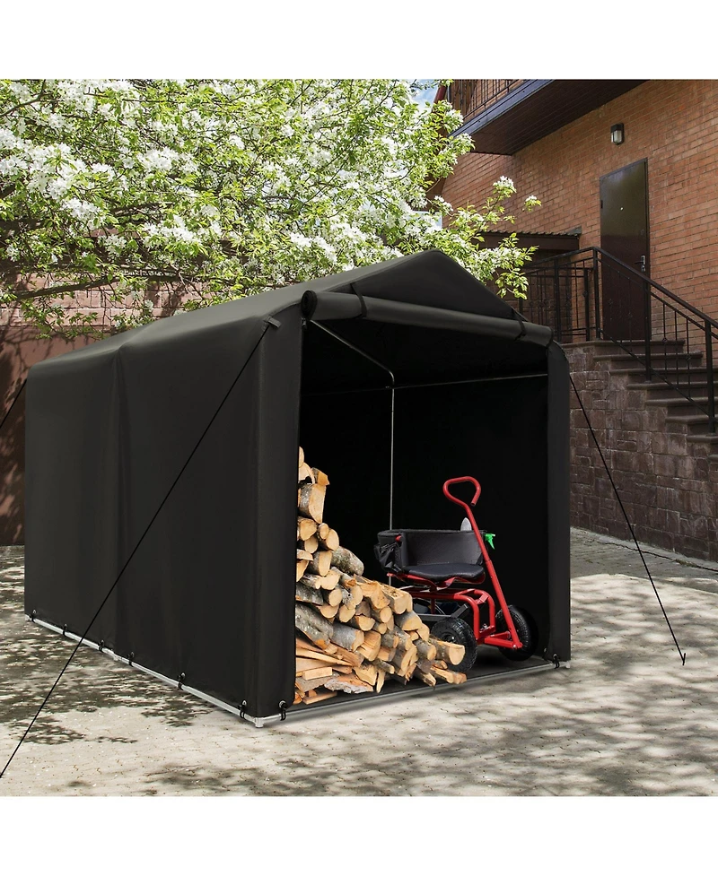 Sugift 7 x 5.2FT Storage Shelter Outdoor Bike Tent with Waterproof Cover and Zipper Door-Gray