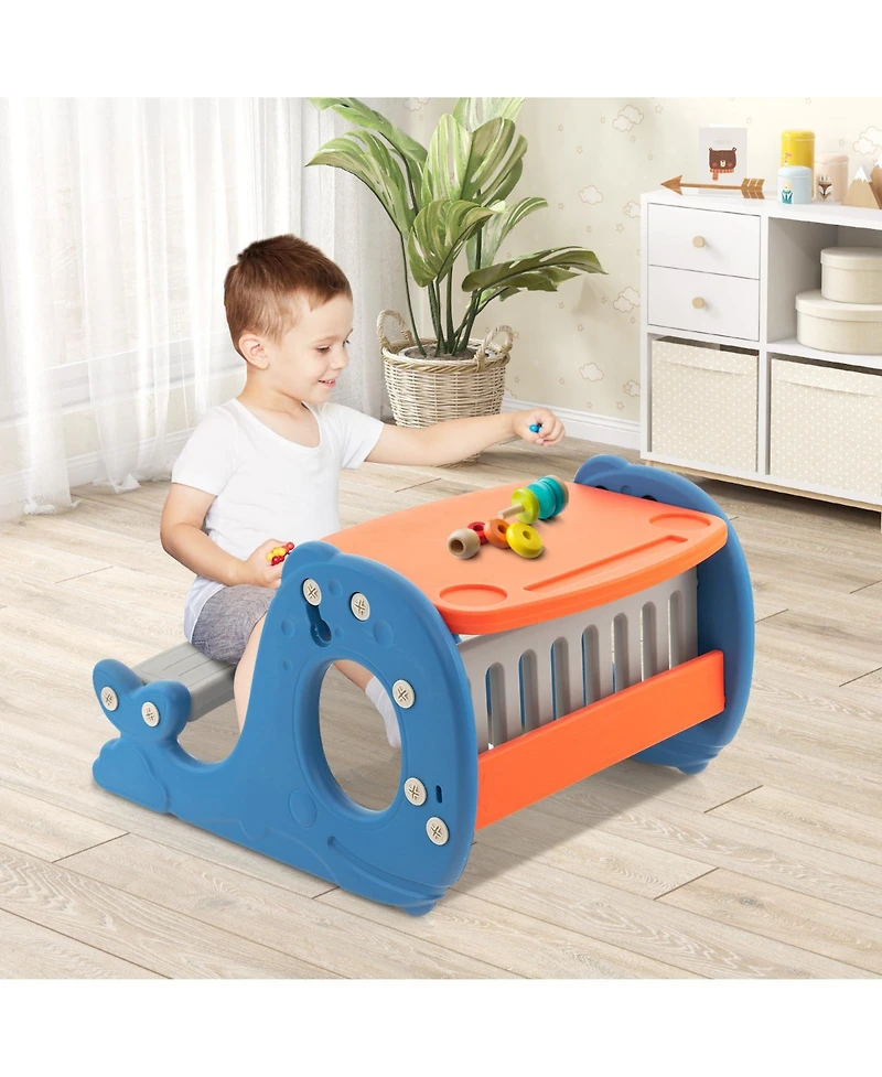 Vebreda Convertible Kids Activity Table Set Toddler Easel with Erasable Whiteboard-Blue