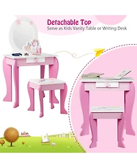 Kids Vanity Makeup Dressing Table Chair Set Wooden