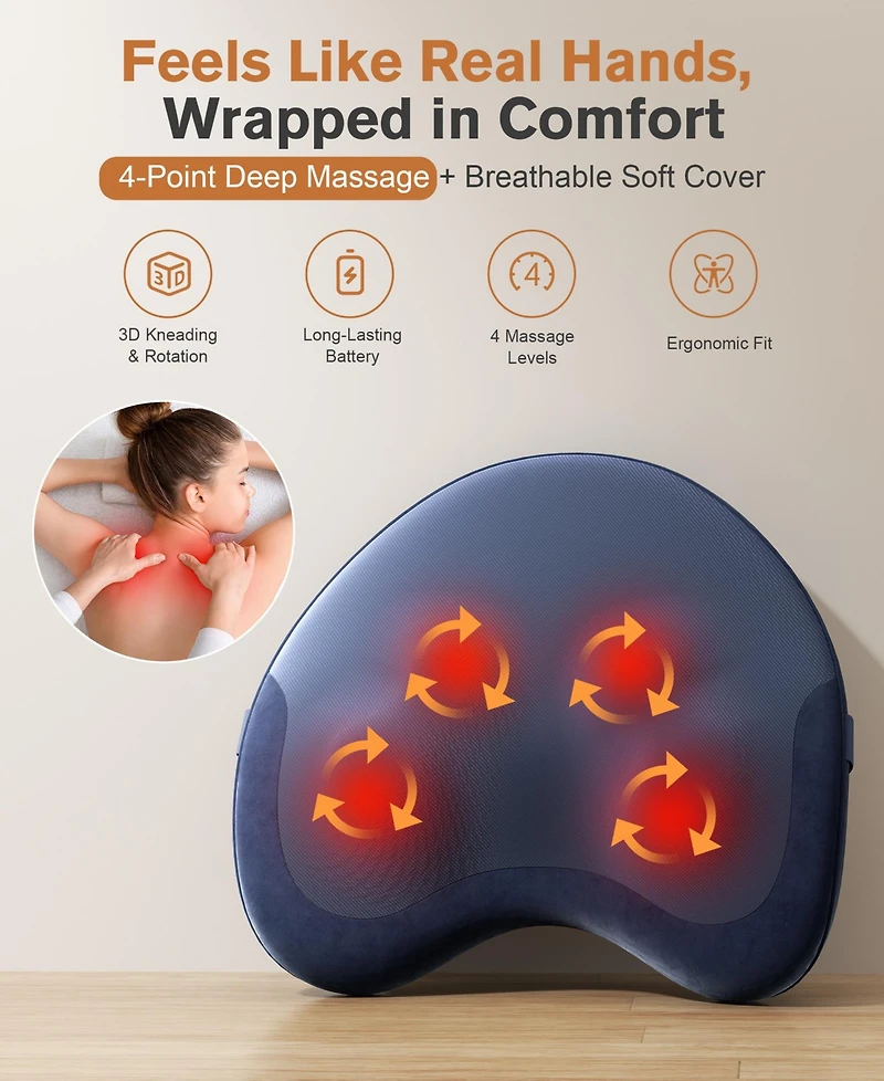 Sugift 3D Shiatsu Massage Cushion Heat Therapy Neck and Shoulder Massager with Memory Foam