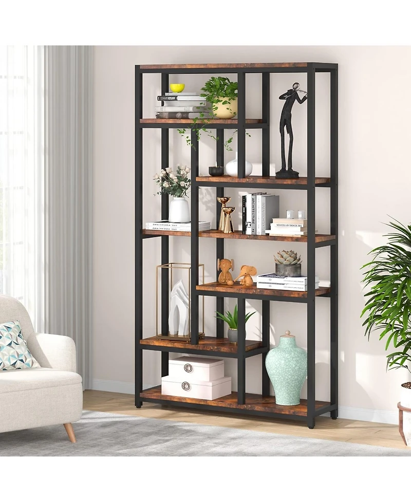 Tribesigns 79 Inch Extra Tall Bookshelf, 7-Tier Vintage Bookcase, Industrial 10-Shelf Open Storage Shelves Display Shelves Organizer for Home Office