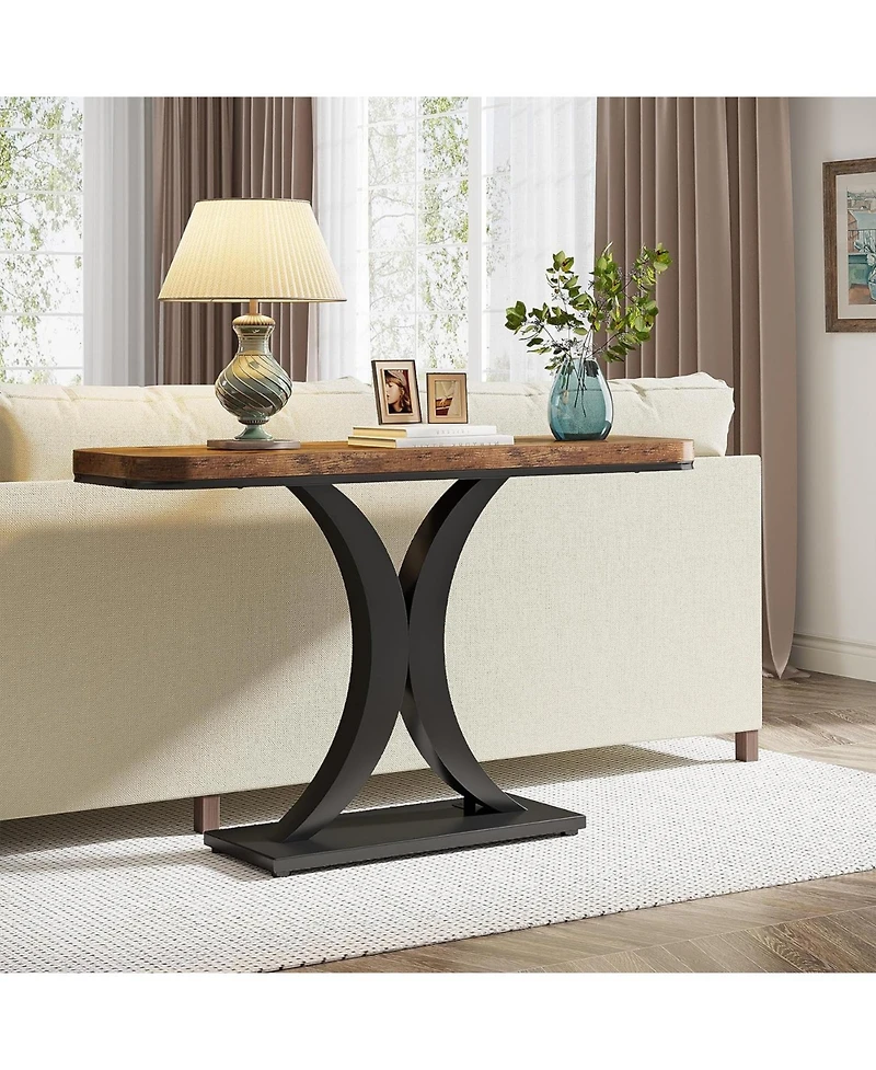 Tribesigns Modern Gold Console Table, 40 inch Narrow Entryway Foyer Table with Geometric Base, Rustic Hallway Accent for Living Room, Entrance