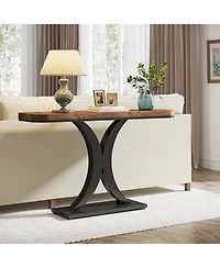 Tribesigns Modern Gold Console Table, 40 inch Narrow Entryway Foyer Table with Geometric Base, Rustic Hallway Accent for Living Room, Entrance